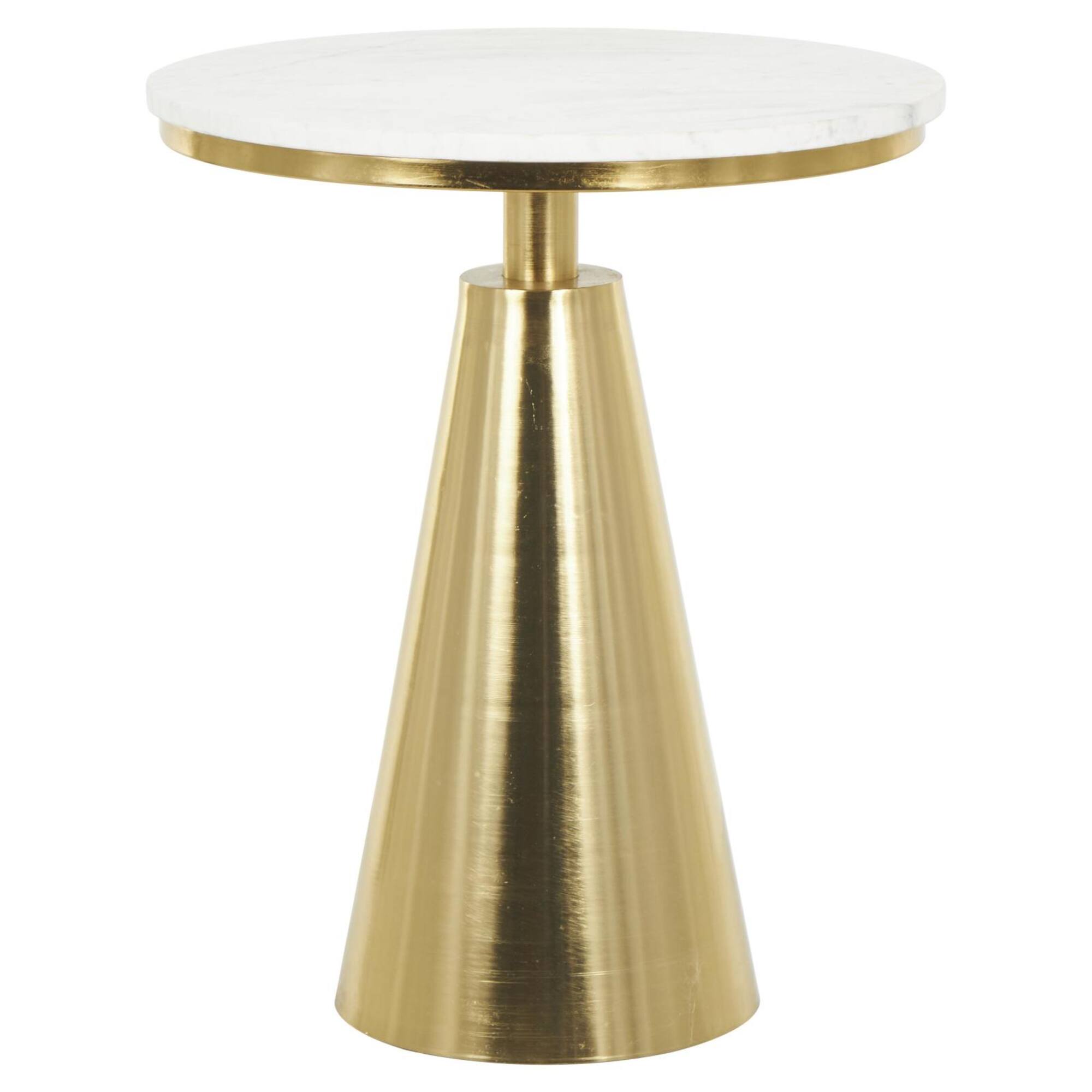 20" x 24" Gold Metal Geometric Cone Accent Table with White Marble Tabletop